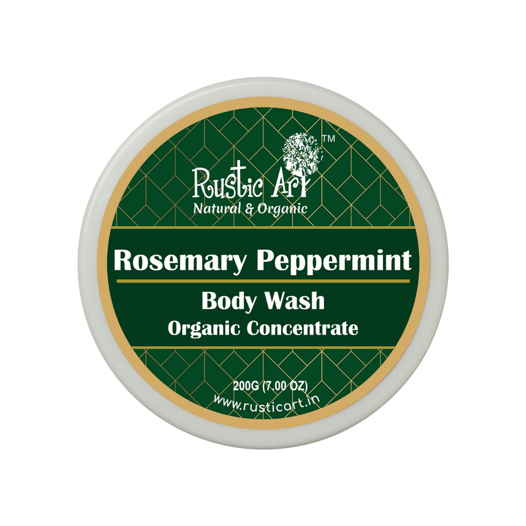 Organic Rosemary Peppermint Body Wash Concentrate - Cooling & Energizing for All Skin Types | Anti-Acne & Deep Cleansing | SLS & Paraben Free (200gm), Rustic Art