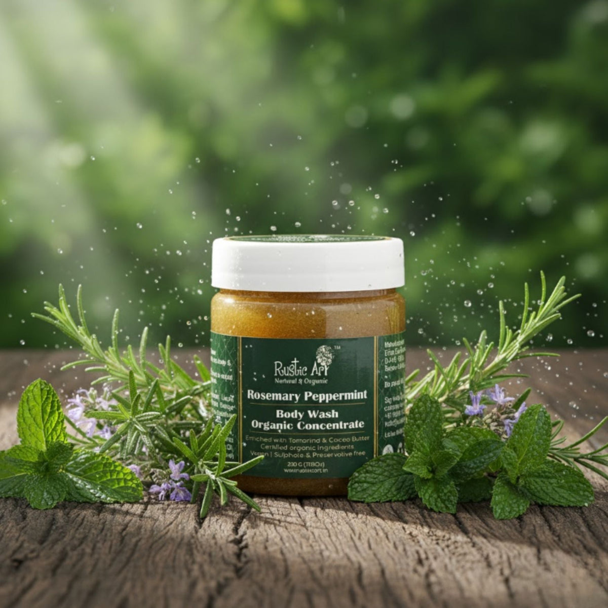 Organic Rosemary Peppermint Body Wash Concentrate - Cooling & Energizing for All Skin Types | Anti-Acne & Deep Cleansing | SLS & Paraben Free (200gm), Rustic Art