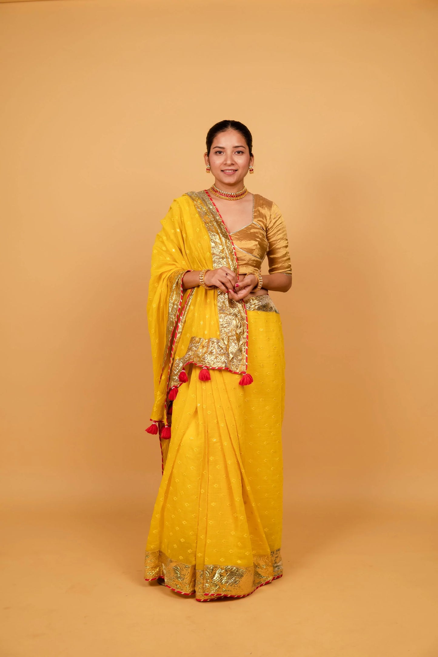 Poppuy Yellow Chanderi Sitara Saree