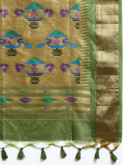 Yellow Zari Woven Paithani Silk saree