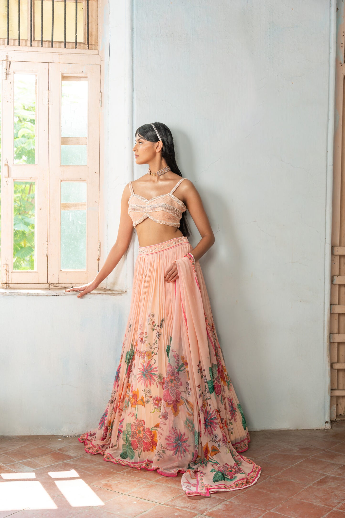 Whimsy Wildflower Peach Lehenga