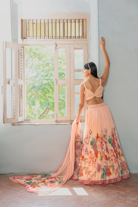 Whimsy Wildflower Peach Lehenga