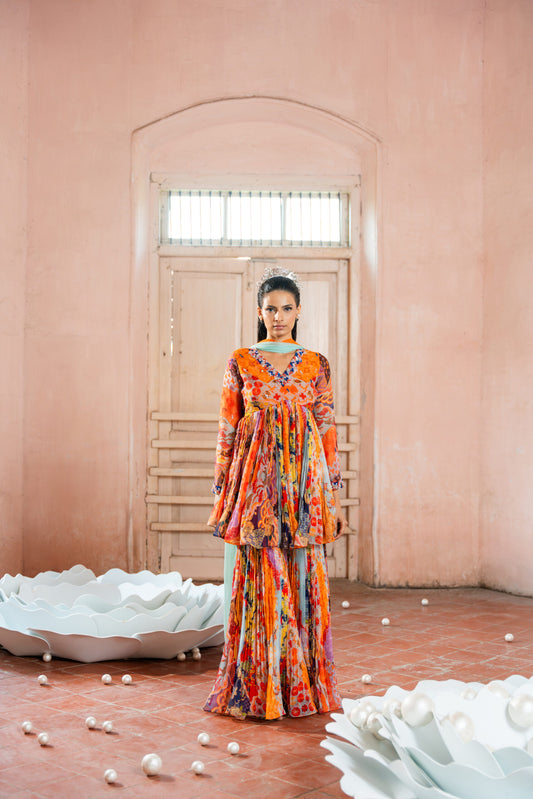 Eclectic Orange Sharara Set