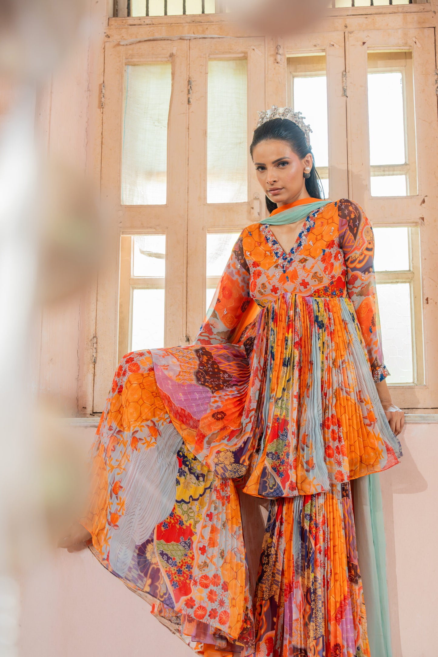 Eclectic Orange Sharara Set