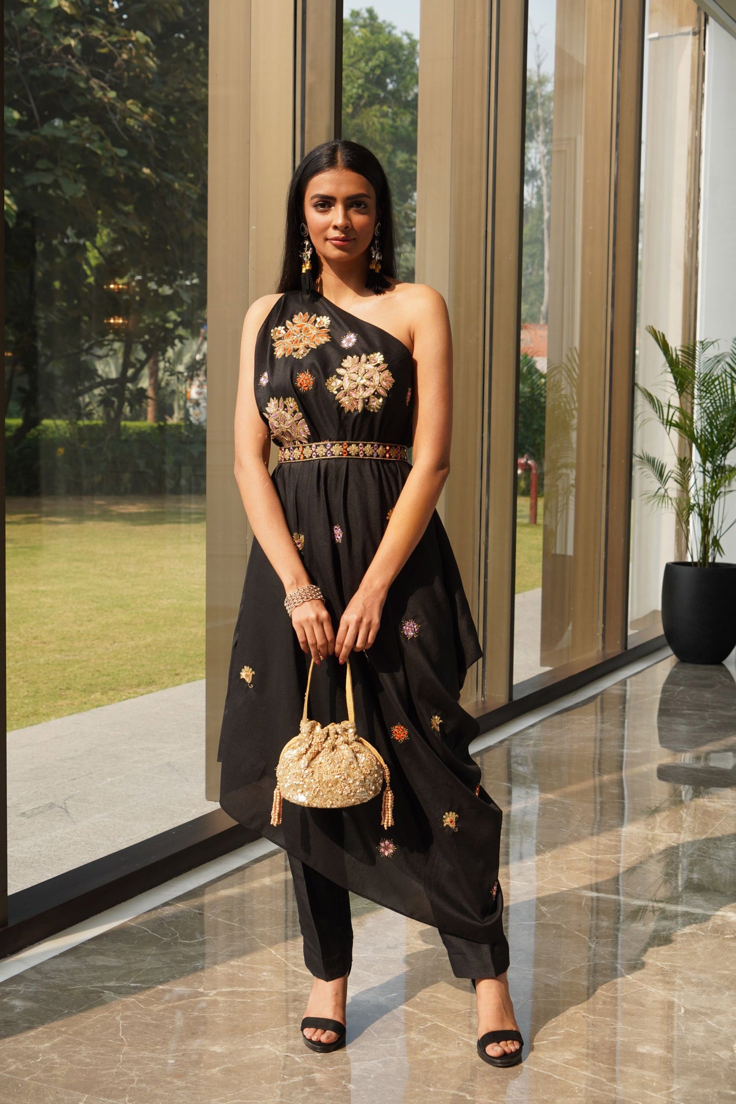 Black Lara drape set