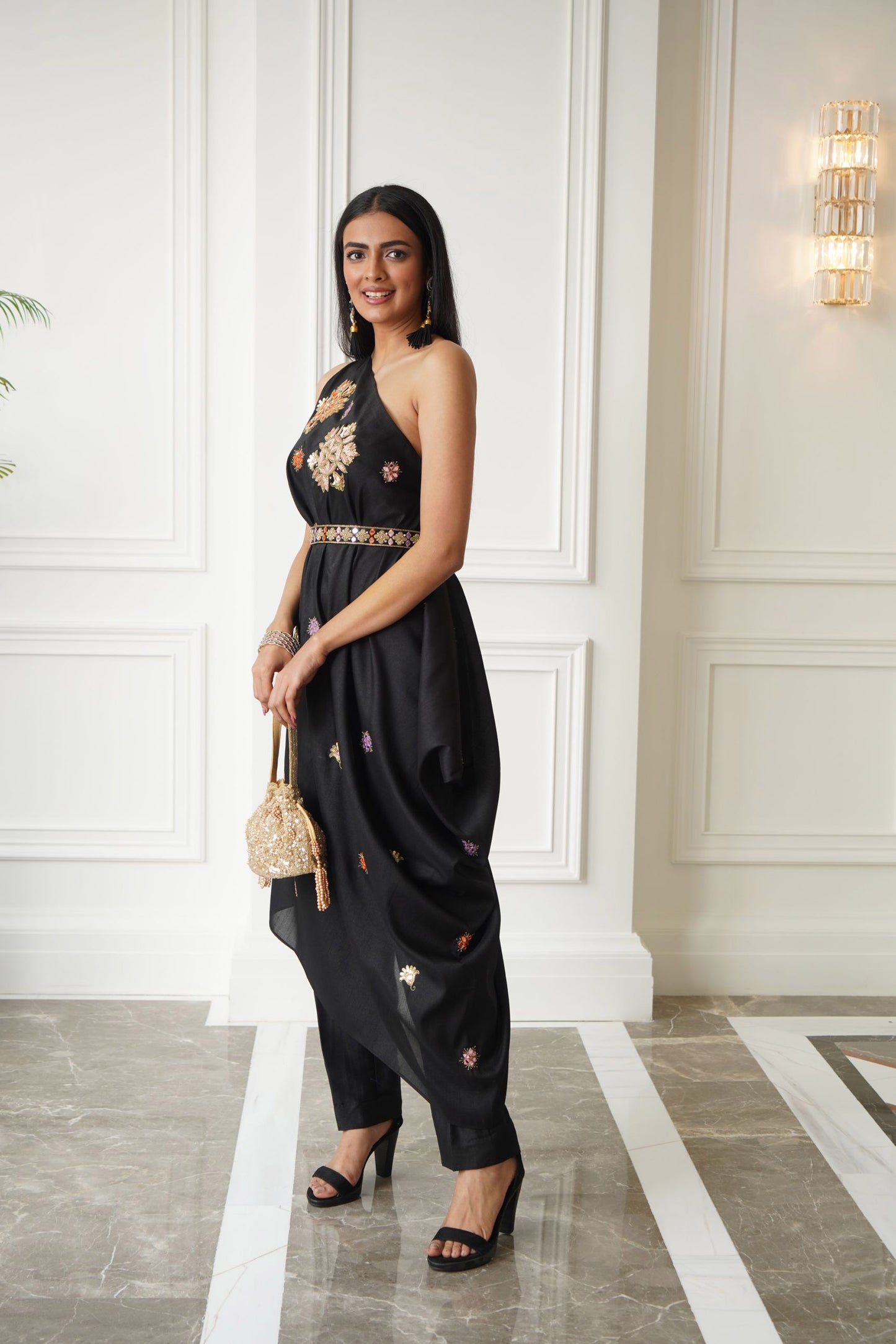 Black Lara drape set