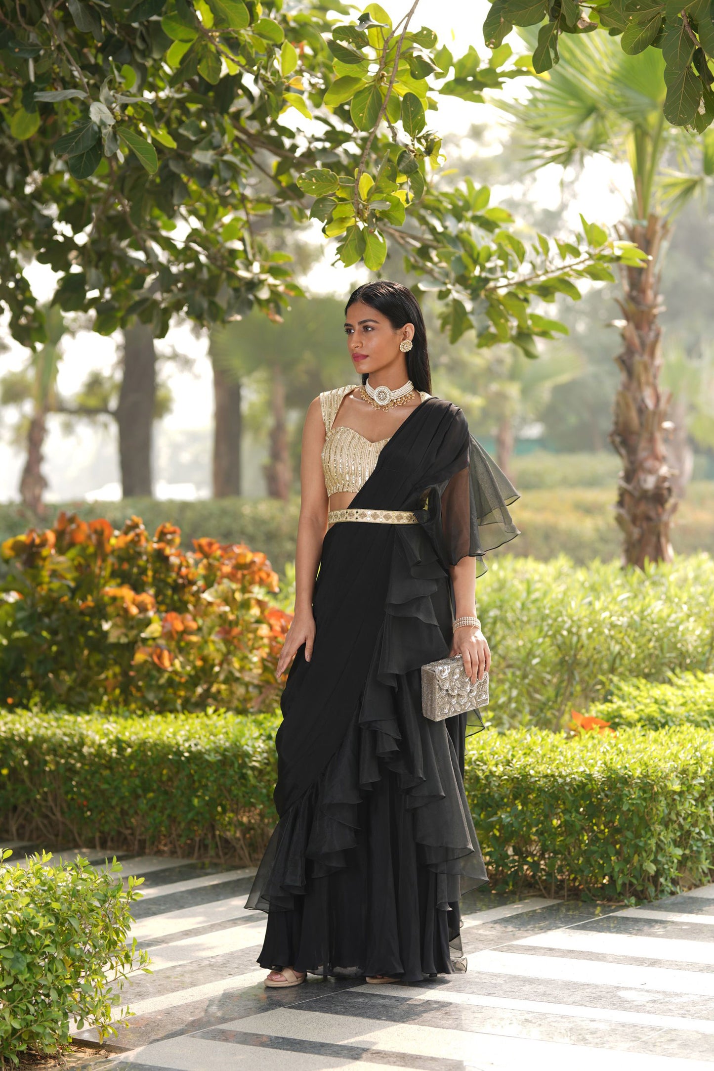 Black Lasha saree set