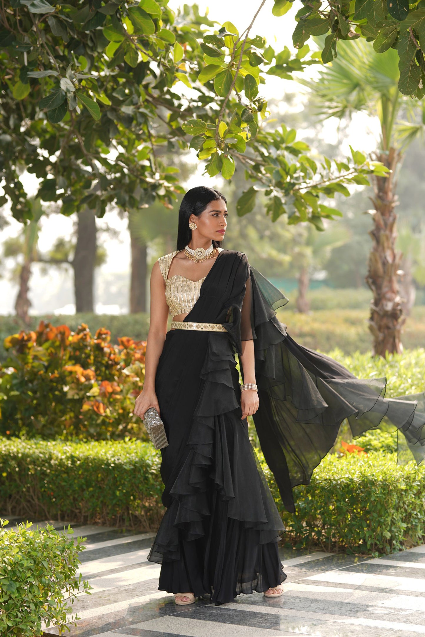 Black Lasha saree set