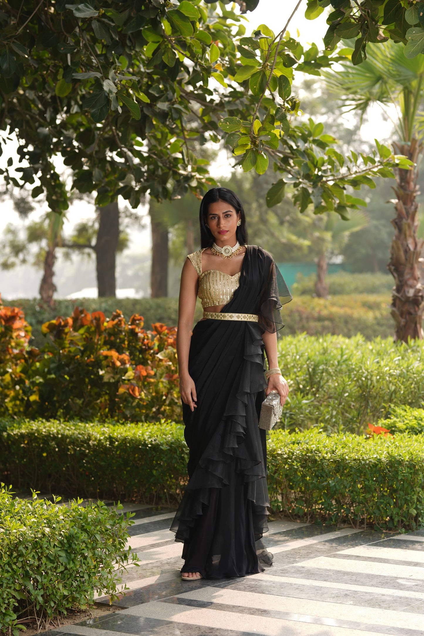 Black Lasha saree set