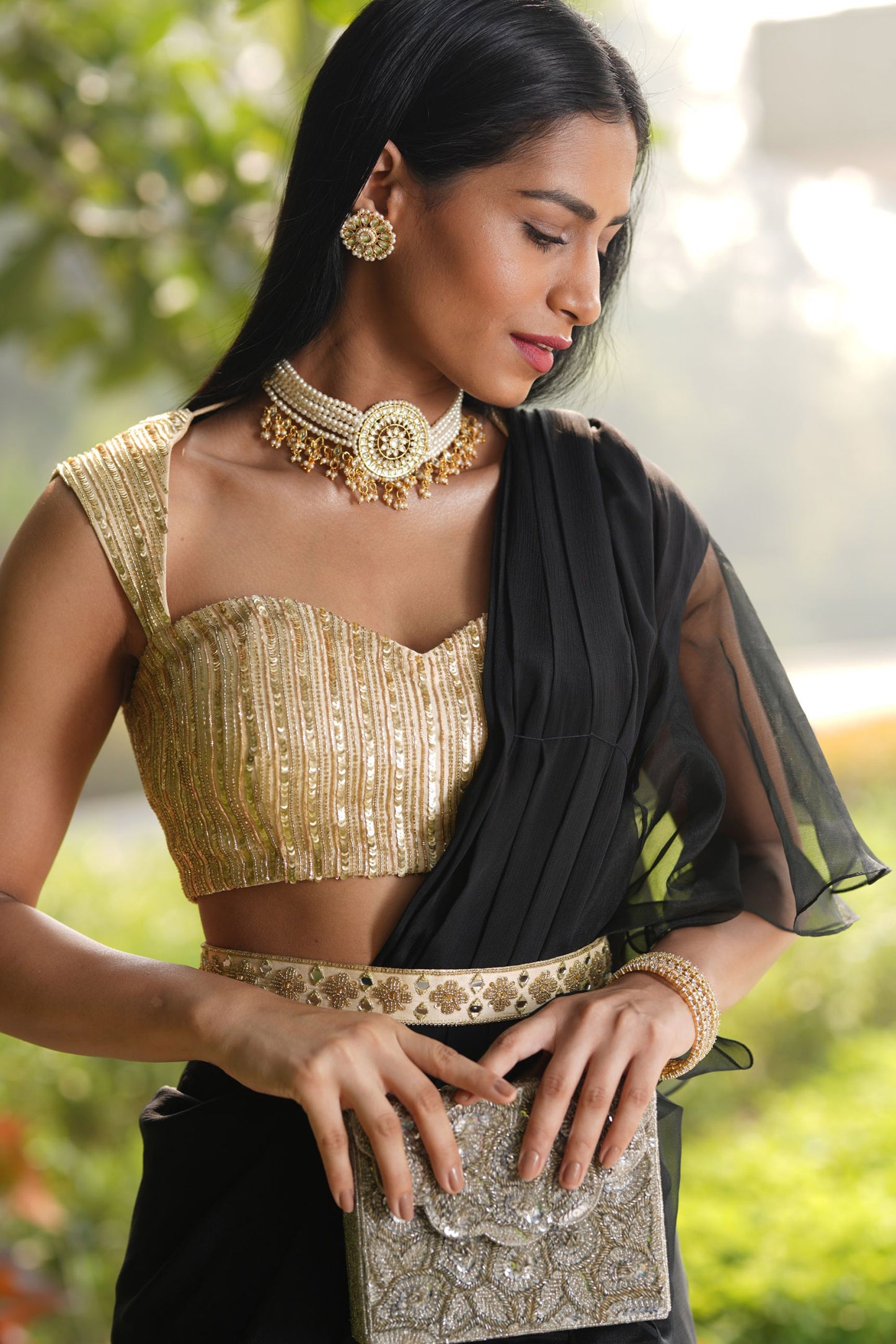 Black Lasha saree set