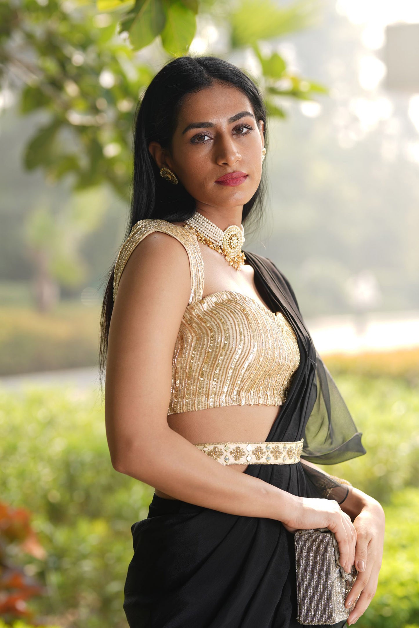 Black Lasha saree set