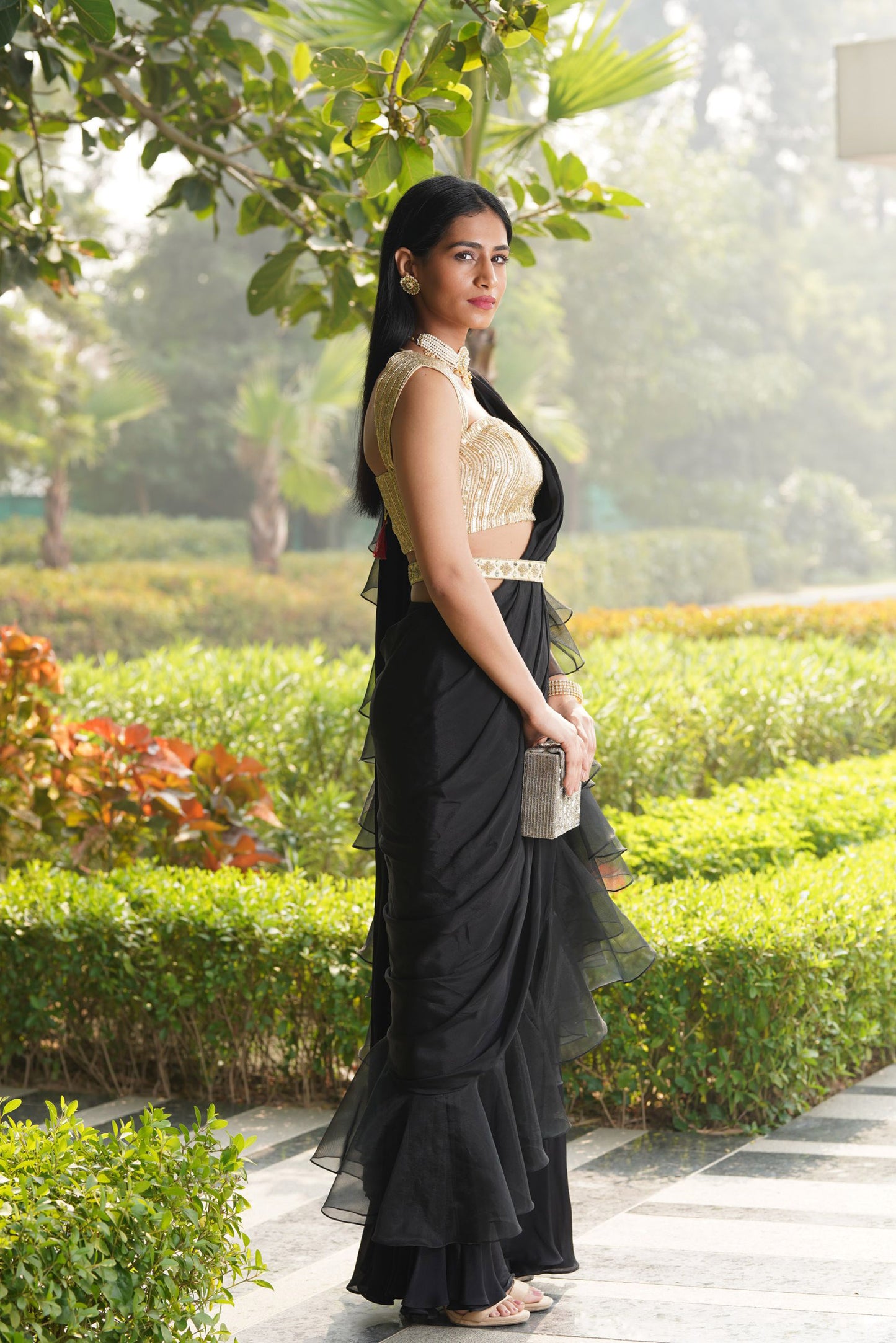 Black Lasha saree set