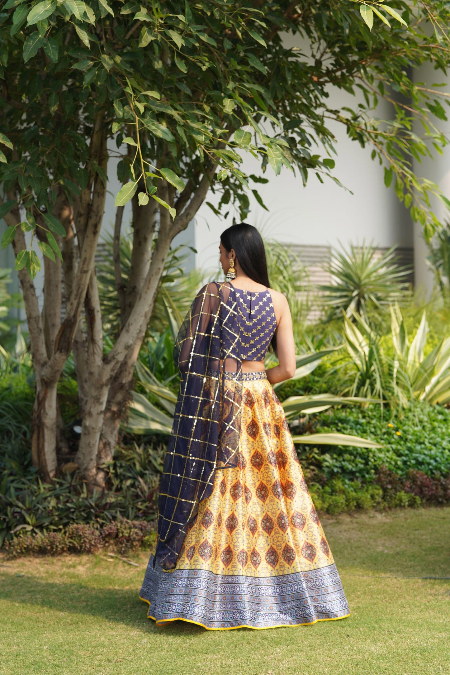 Yellow and blue Iqra lehenga set