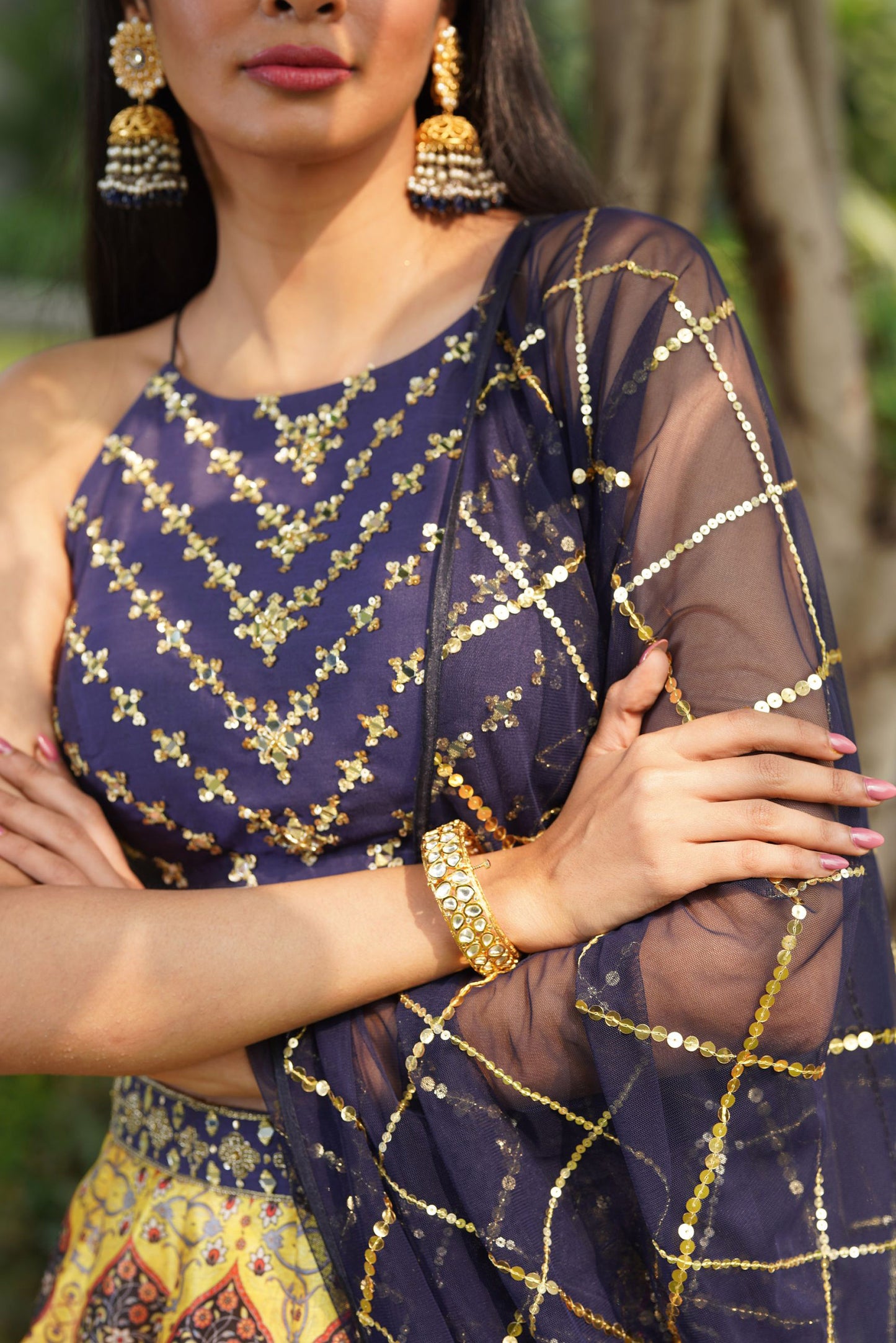 Yellow and blue Iqra lehenga set