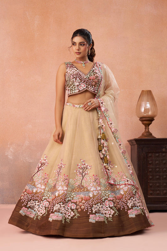 Omber Brown Net Sequins Embroidered Bridesmaid Lehenga choli