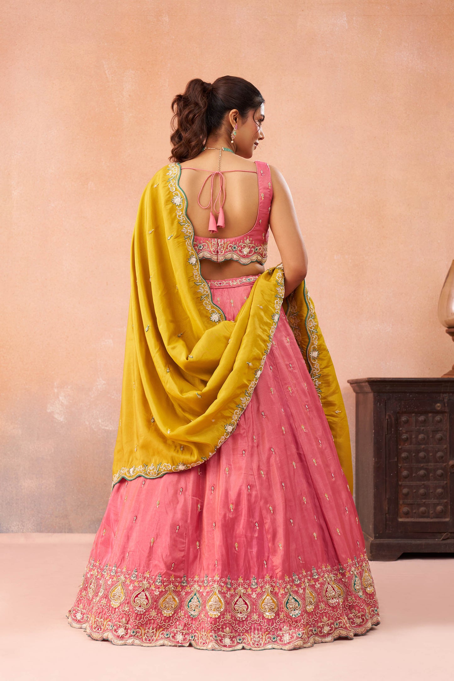 Pink Cosmos Silk Beads & Sequins Embroidered Lehenga for Guest