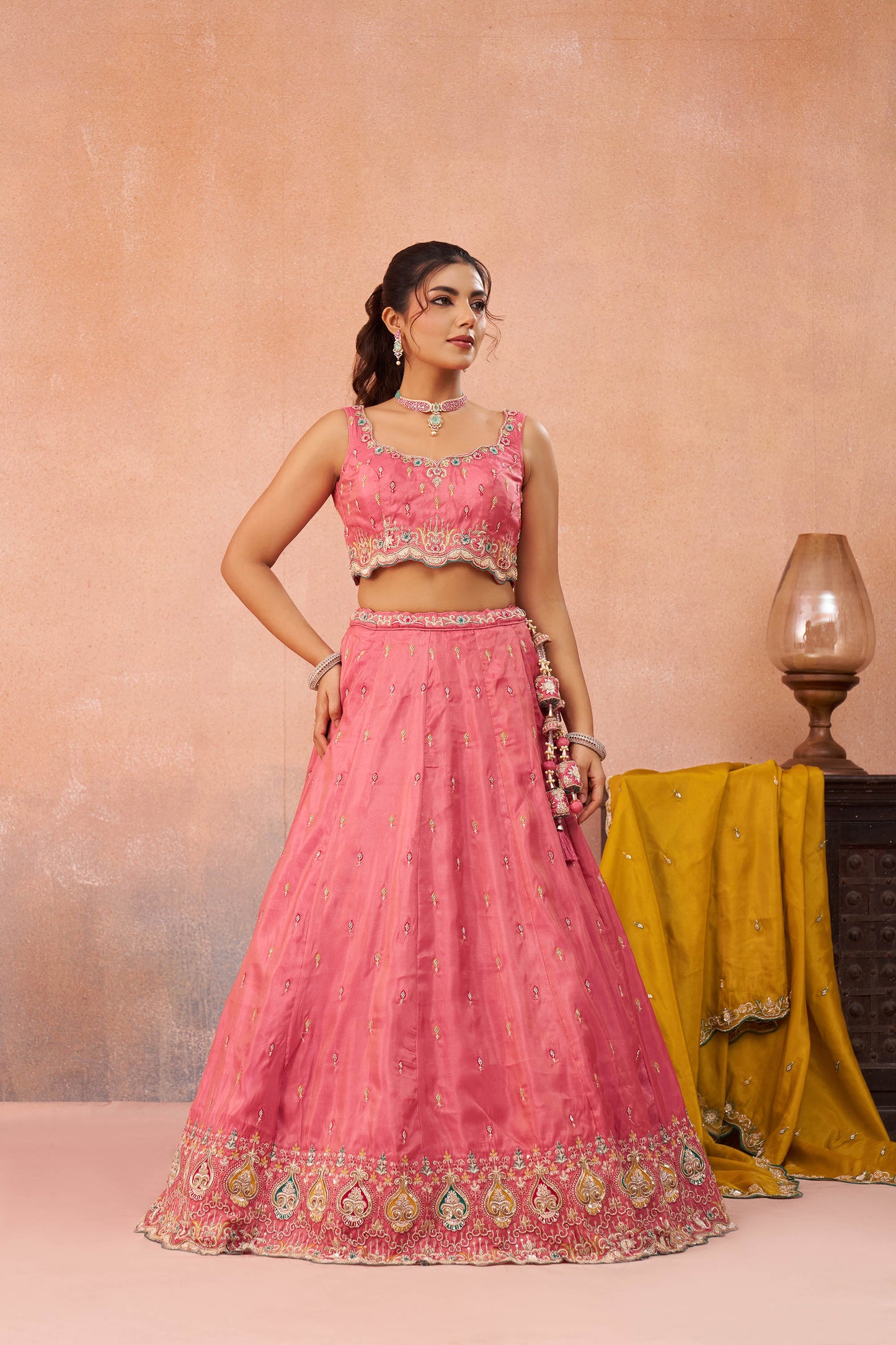 Pink Cosmos Silk Beads & Sequins Embroidered Lehenga for Guest