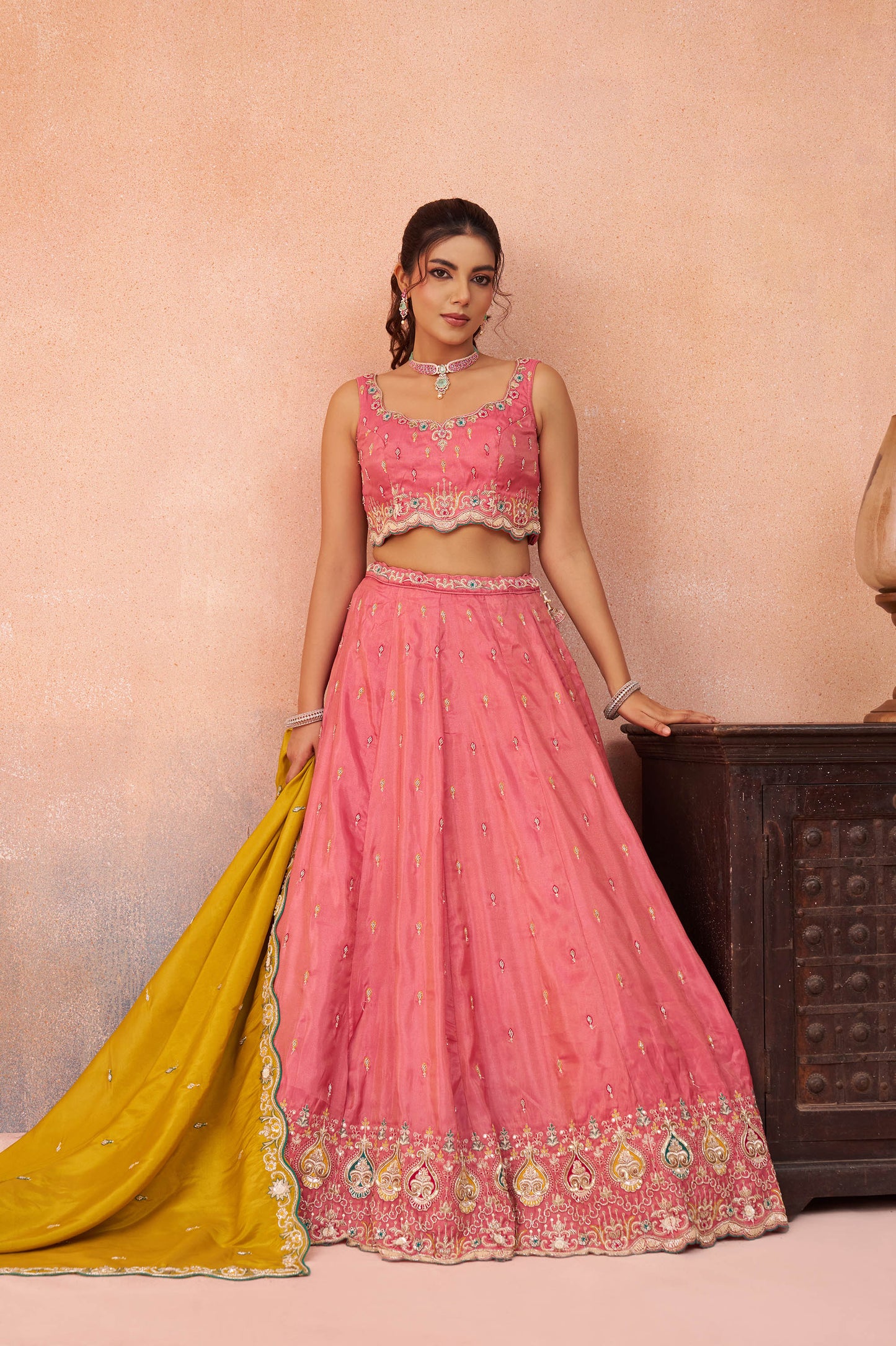 Pink Cosmos Silk Beads & Sequins Embroidered Lehenga for Guest