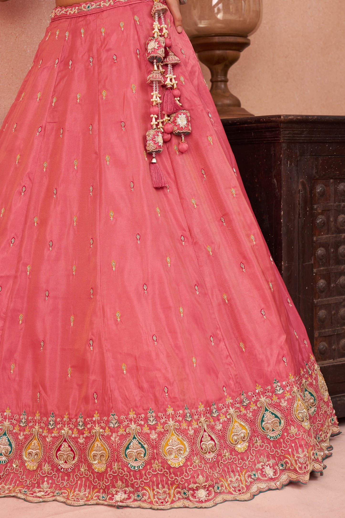 Pink Cosmos Silk Beads & Sequins Embroidered Lehenga for Guest