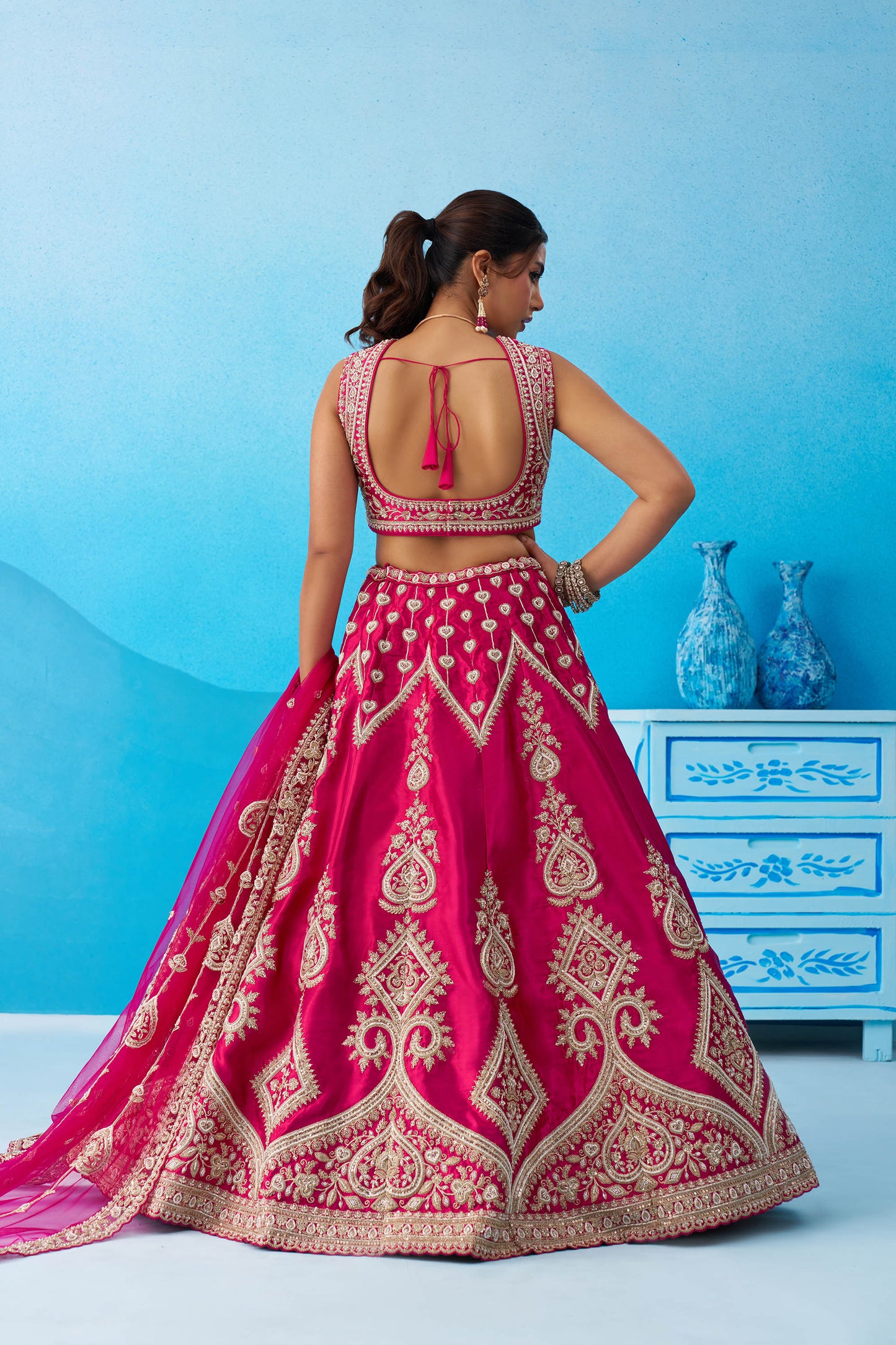 Pink Silk Beads & Sequins Embroidered Bridal Lehenga