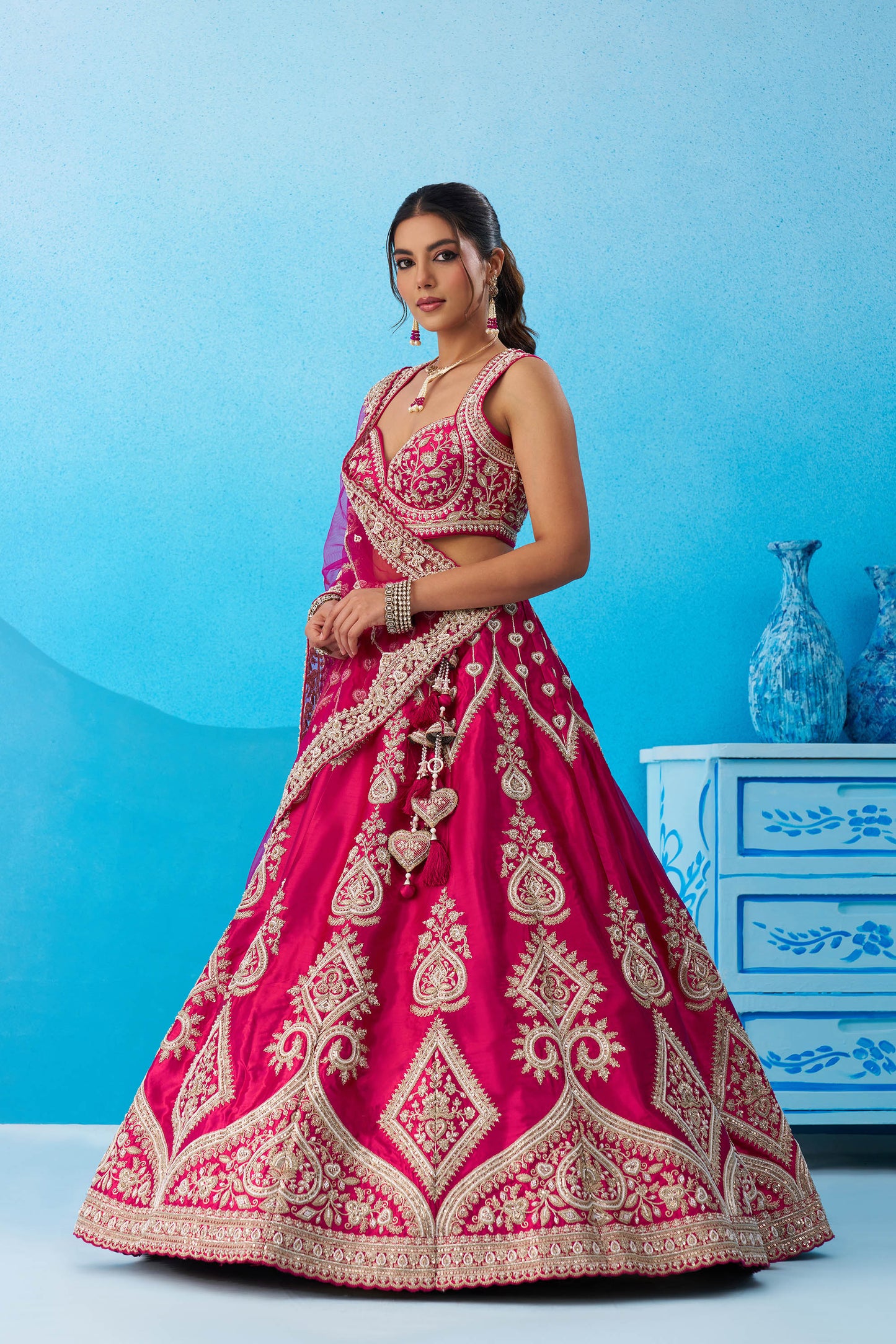 Pink Silk Beads & Sequins Embroidered Bridal Lehenga