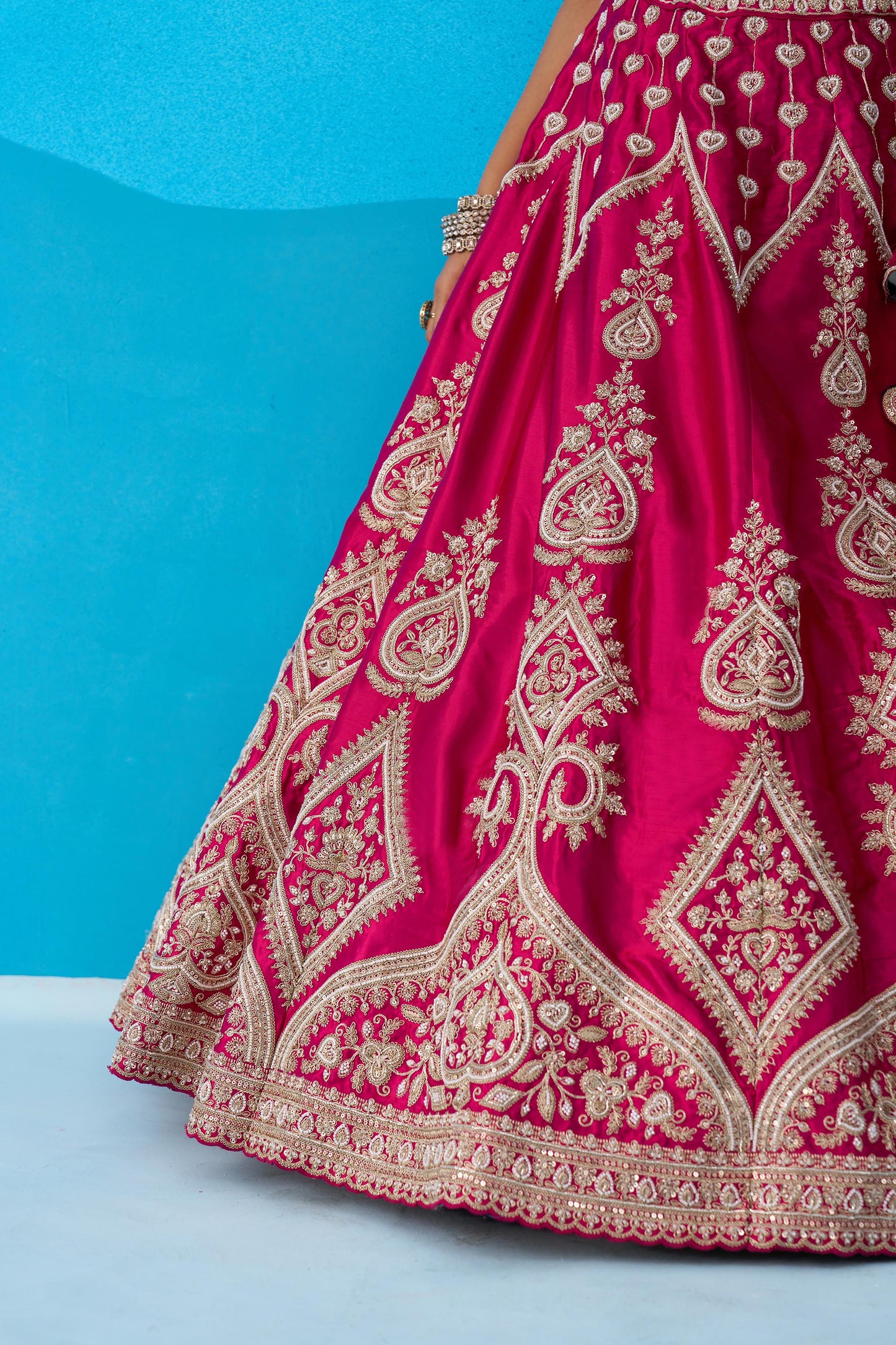 Pink Silk Beads & Sequins Embroidered Bridal Lehenga