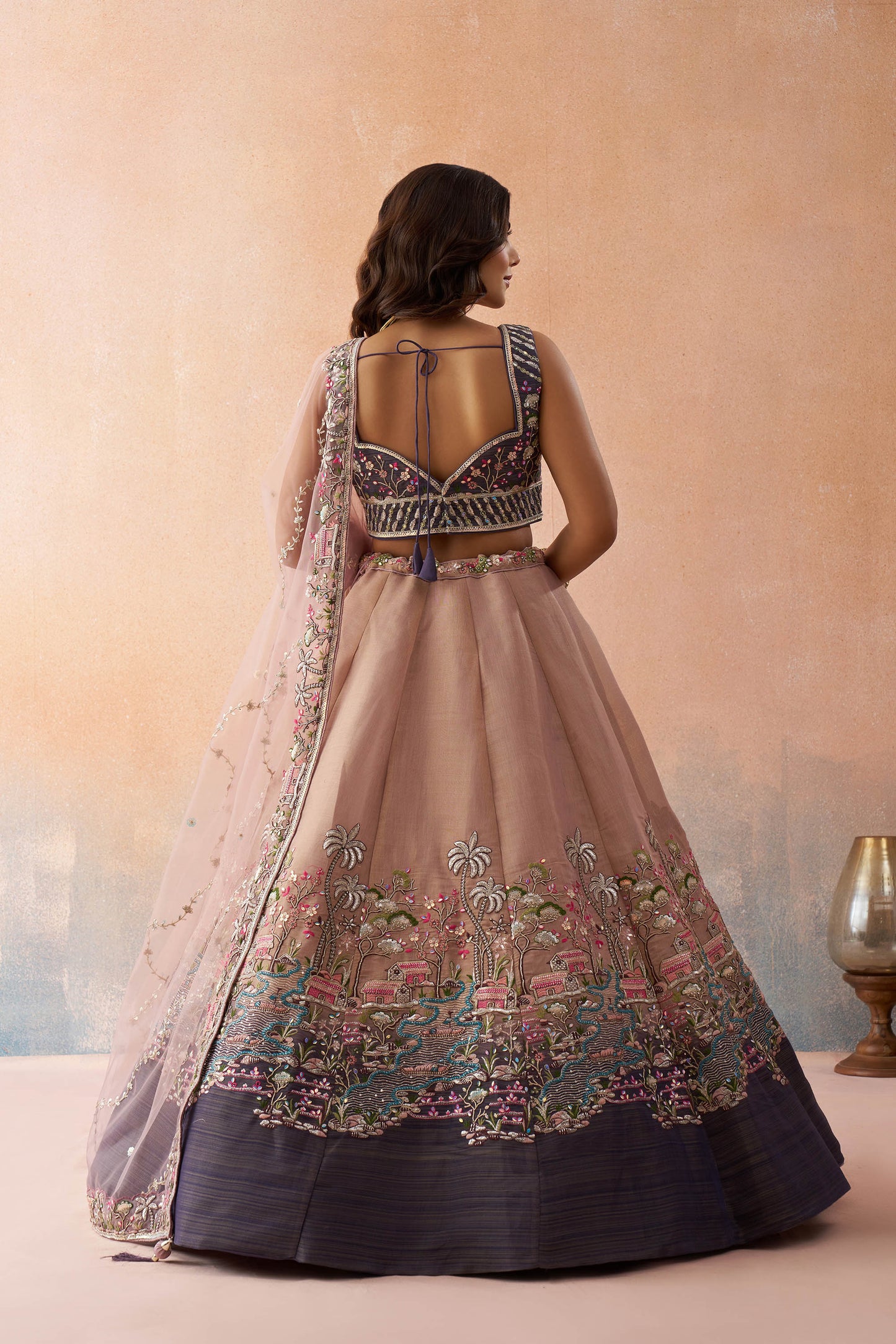 Ombre Purple and Mauve Net Sequins Embroidered Lehenga choli for Engagement