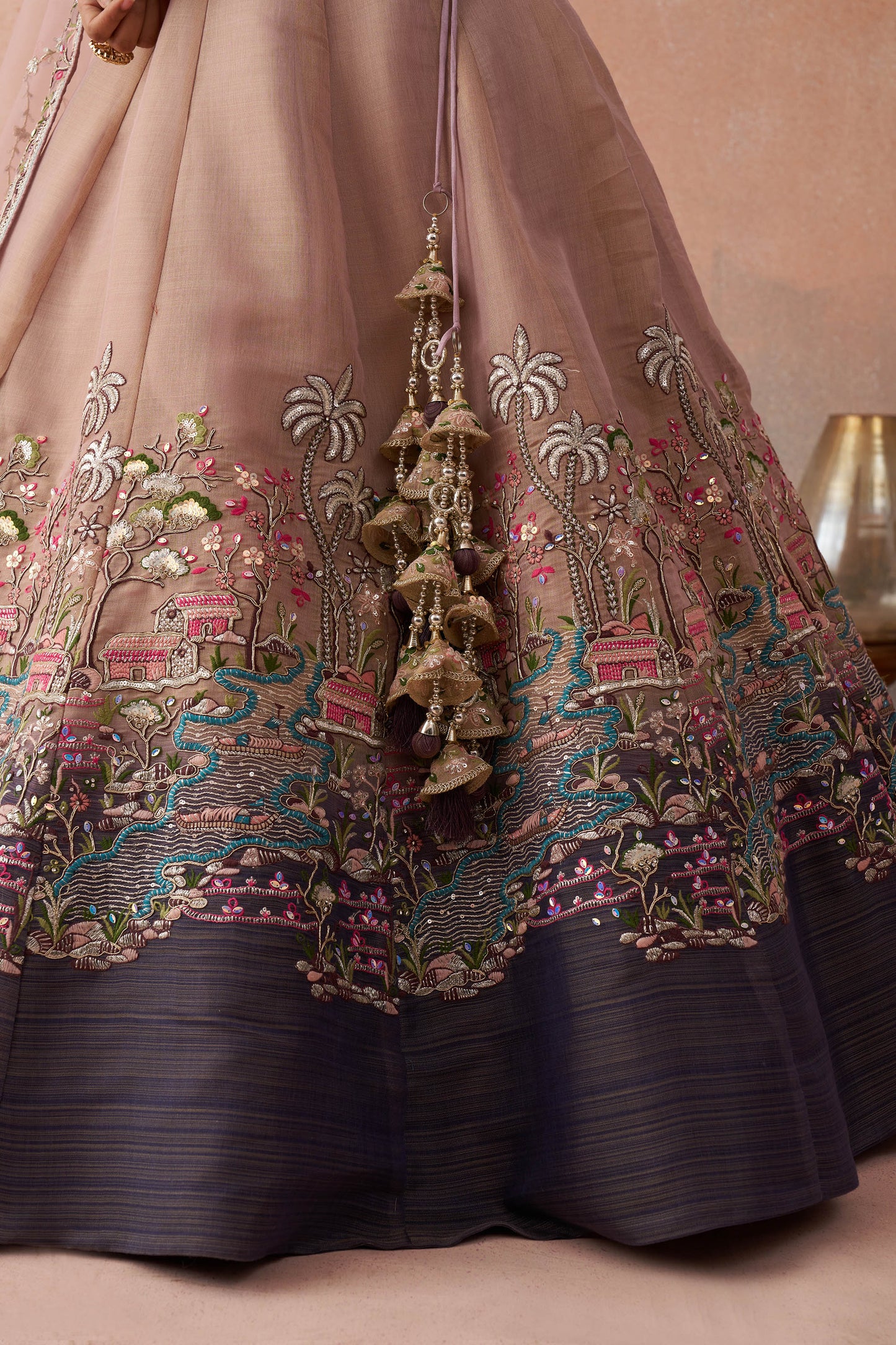 Ombre Purple and Mauve Net Sequins Embroidered Lehenga choli for Engagement