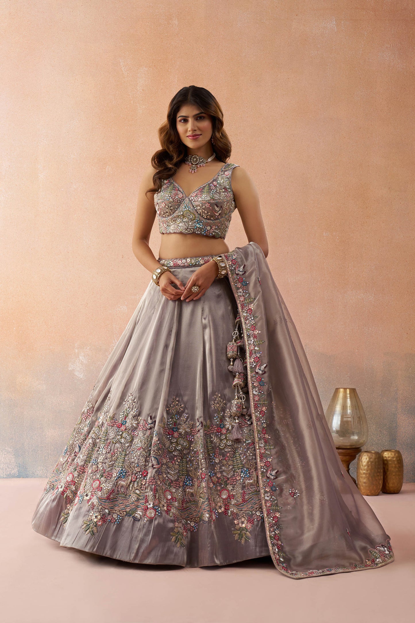Lavender Tissue Sequinned with Zarkan Embroidered Sangeet Lehenga
