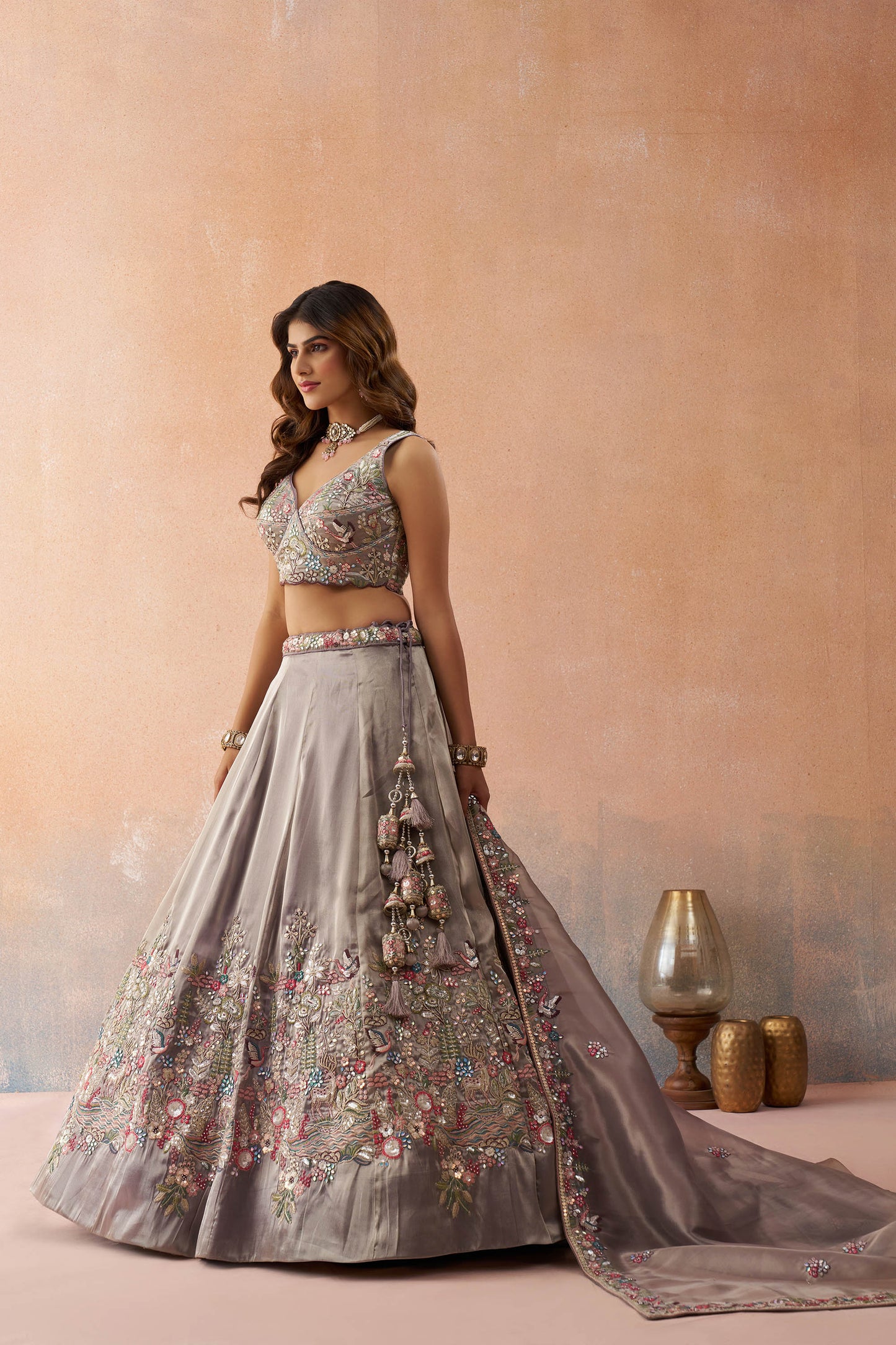Lavender Tissue Sequinned with Zarkan Embroidered Sangeet Lehenga