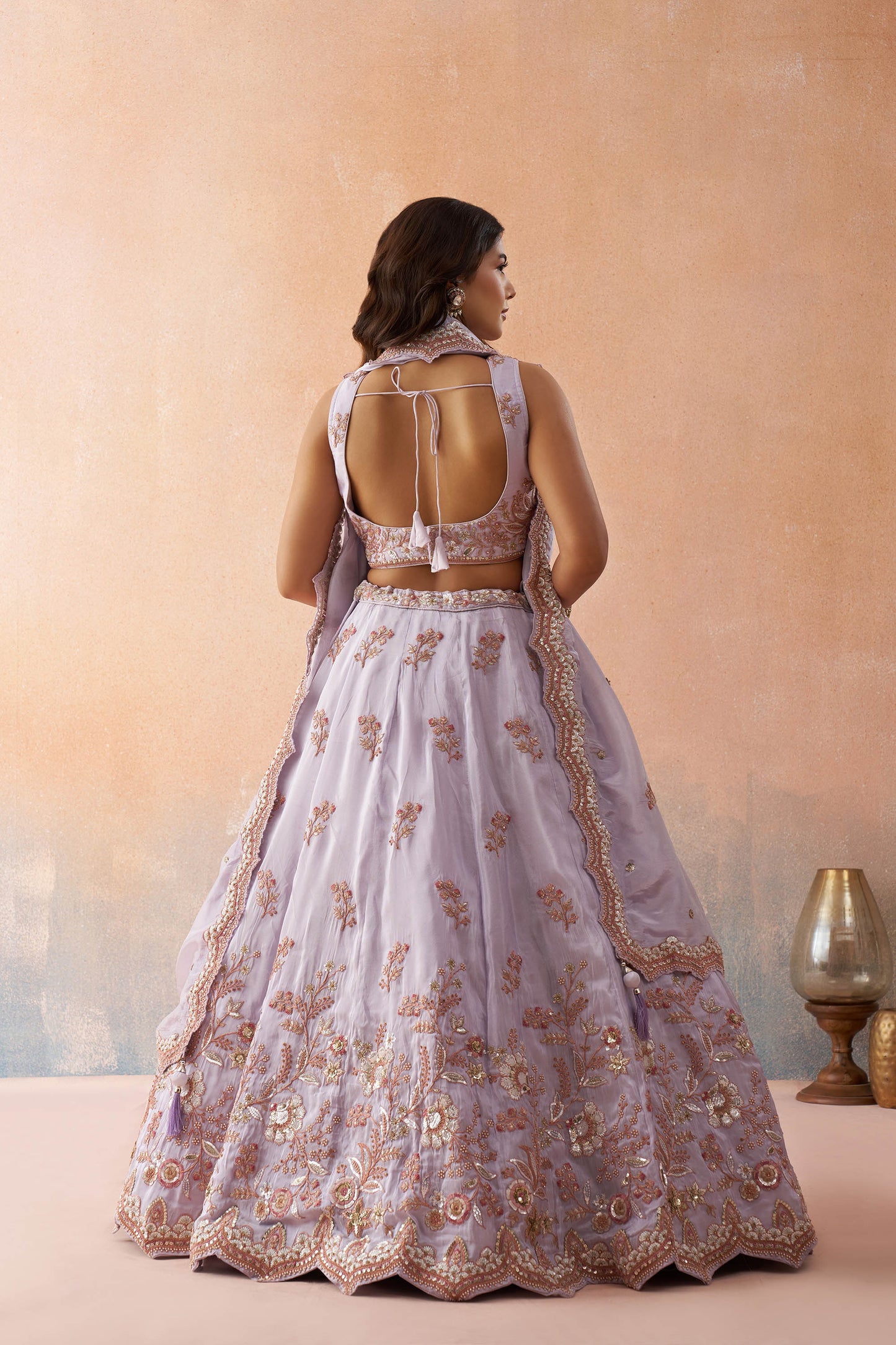 Lavender Tissue Sequins Embroidered Bridesmaid Lehenga