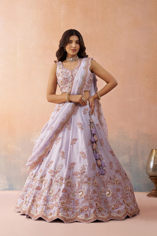 Lavender Tissue Sequins Embroidered Bridesmaid Lehenga