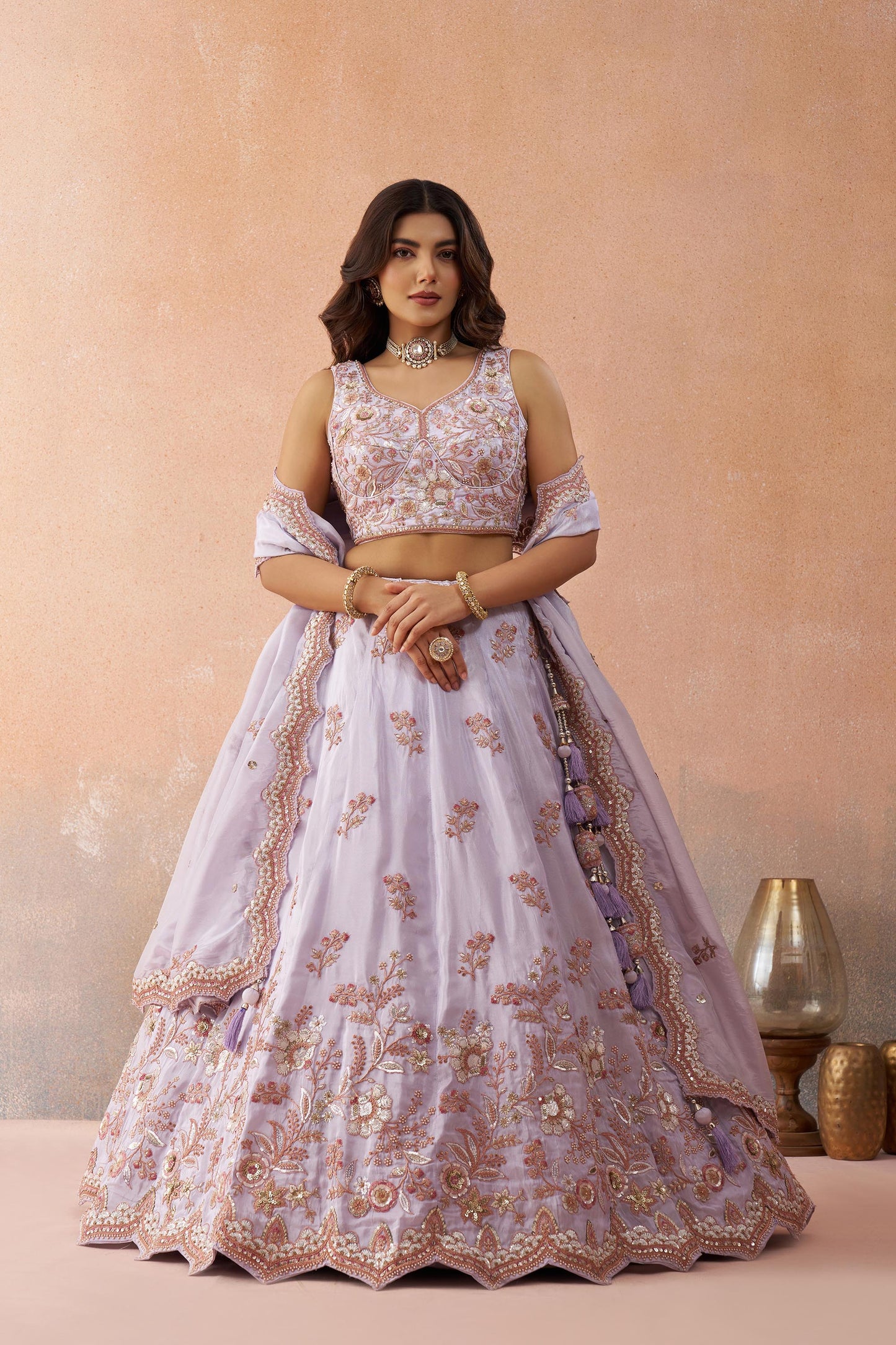Lavender Tissue Sequins Embroidered Bridesmaid Lehenga