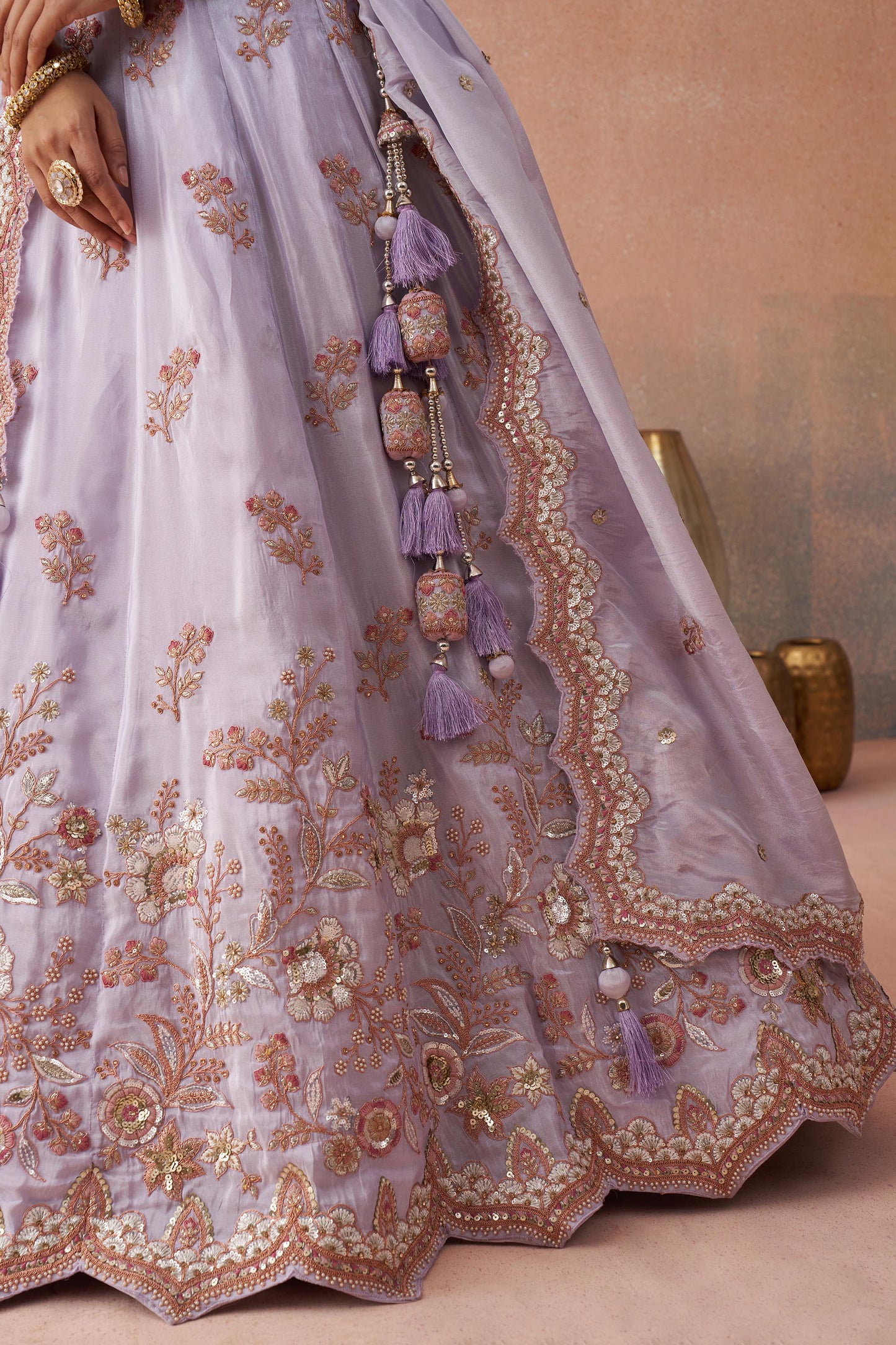 Lavender Tissue Sequins Embroidered Bridesmaid Lehenga