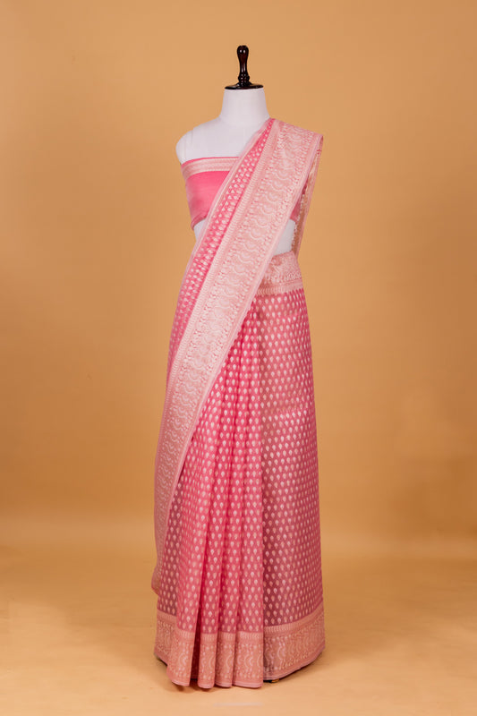 Pink Banarasi Cotton Cutwork Saree
