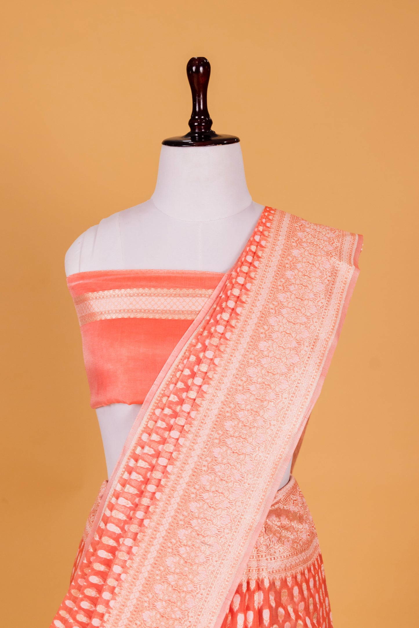 Peach Banarasi Cotton Cutwork Saree