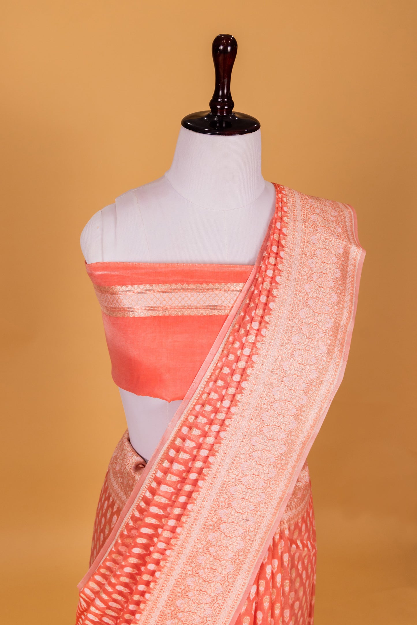 Peach Banarasi Cotton Cutwork Saree