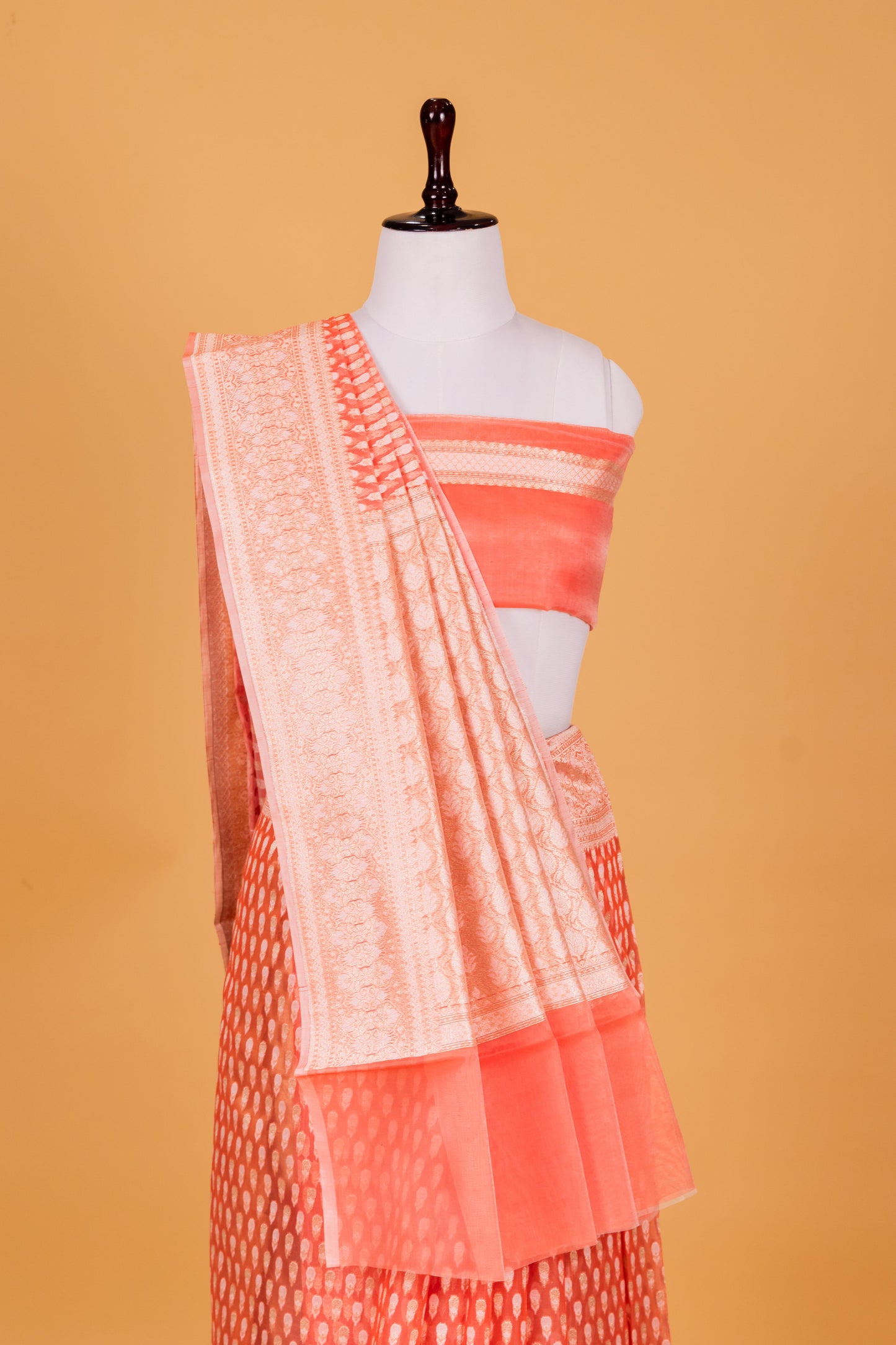 Peach Banarasi Cotton Cutwork Saree