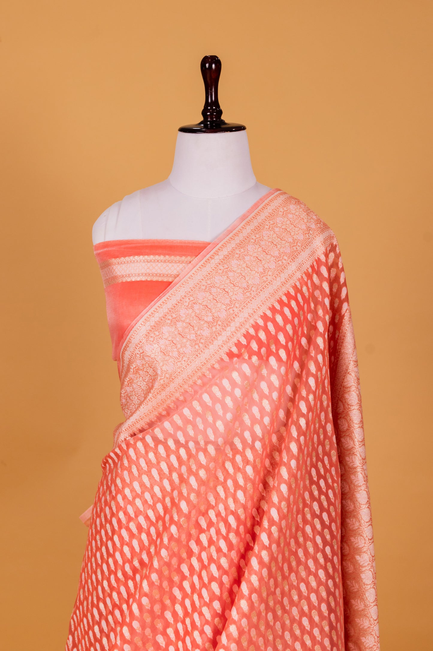 Peach Banarasi Cotton Cutwork Saree