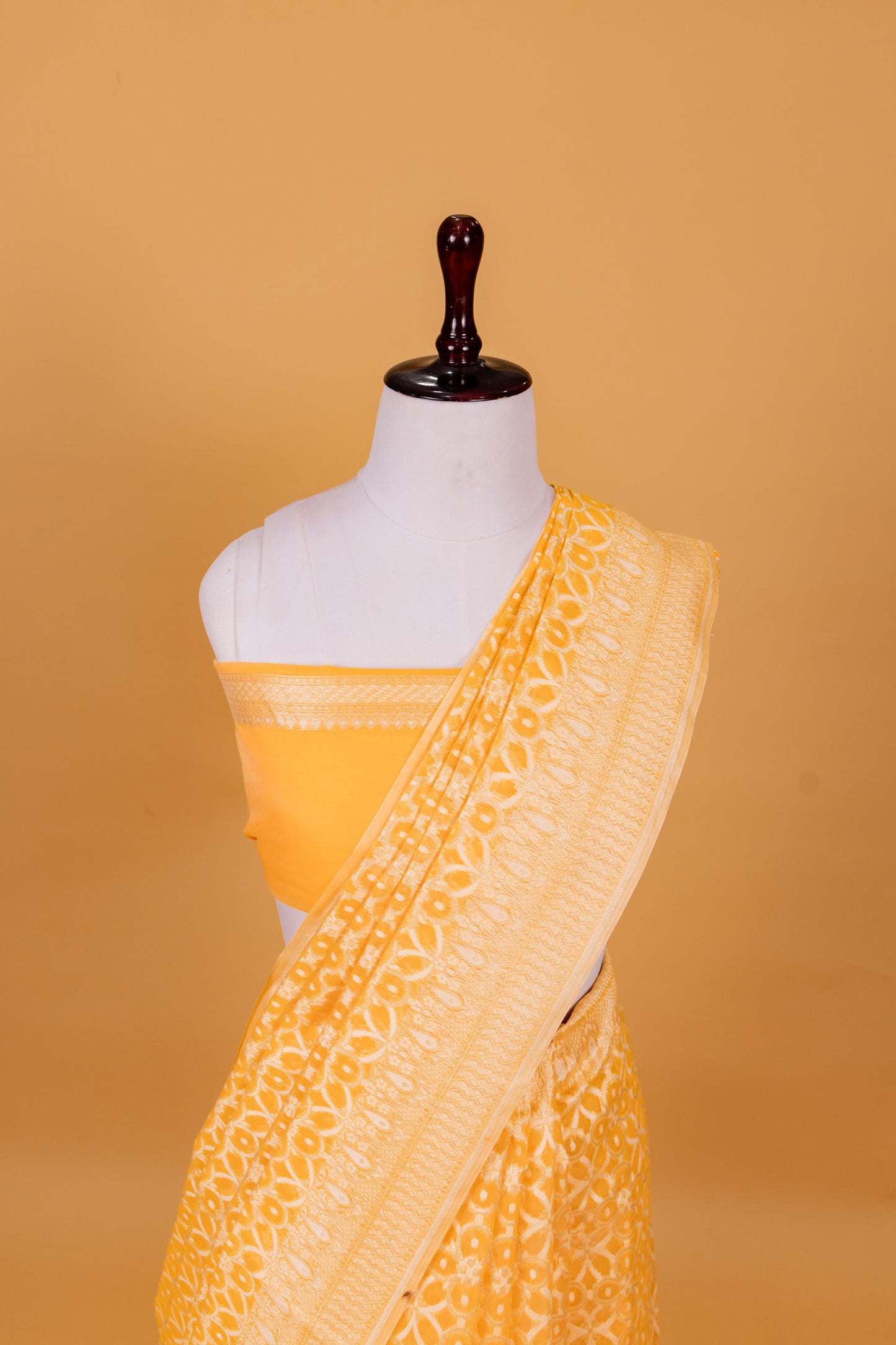 Yellow Banarasi Cotton Cutwork Saree