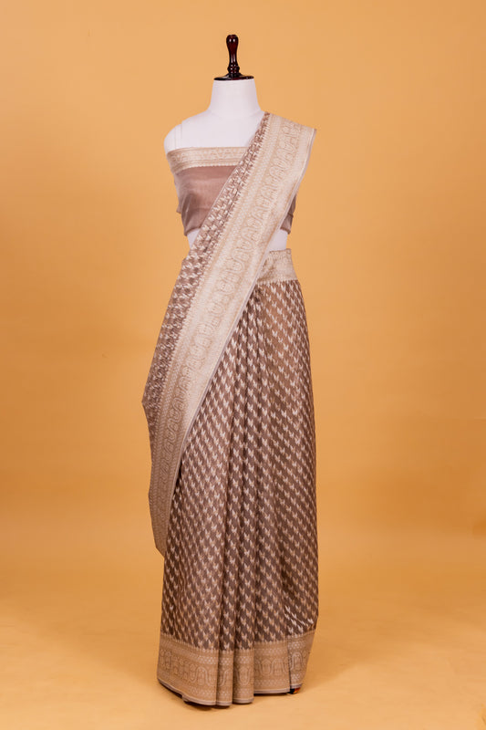 Chocolate Banarasi Cotton Cutwork Saree