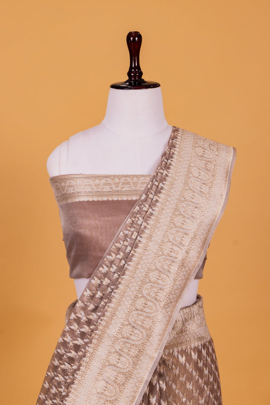 Chocolate Banarasi Cotton Cutwork Saree