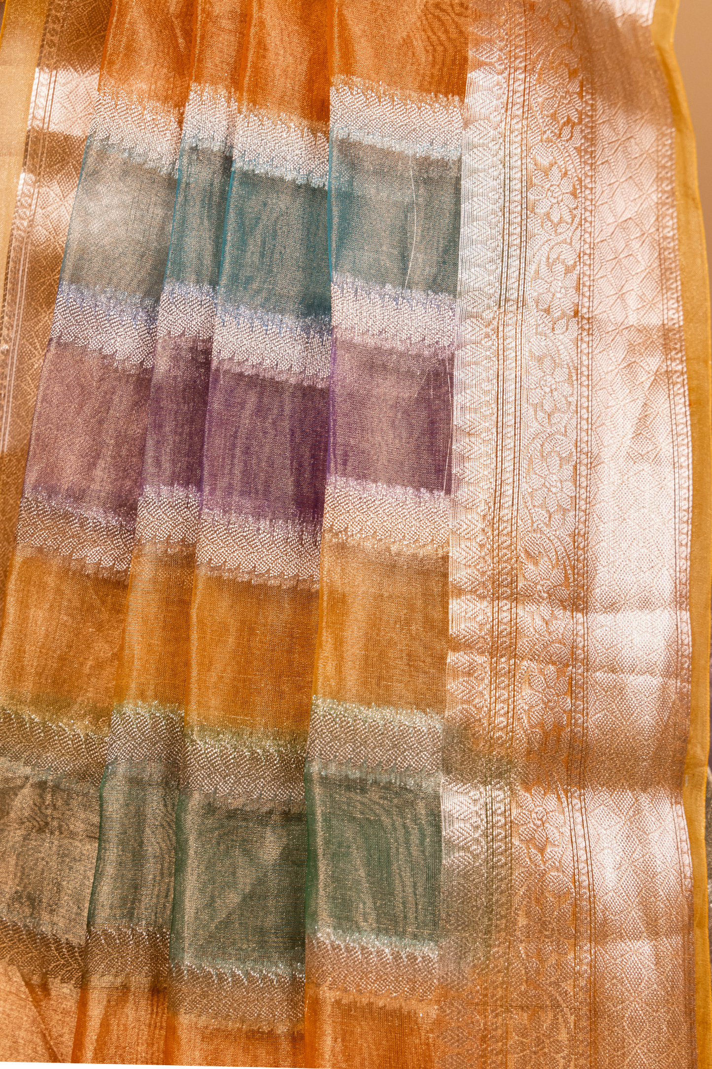 Yellow Tissue Pure Silk Hand Brush Painted Saree - Panaya