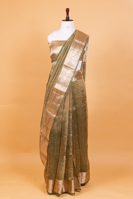 Green Tissue Pure Silk Dyed Saree - Panaya