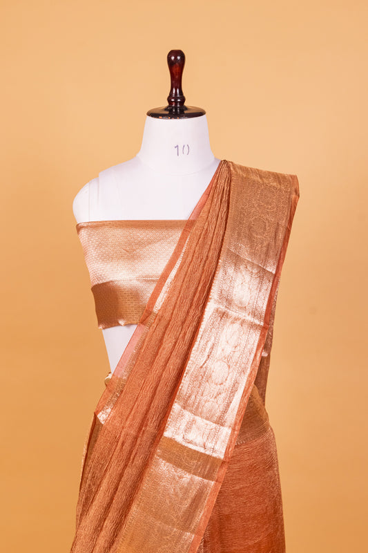 Light Chocolate Tissue Pure Silk Dyed Saree - Panaya