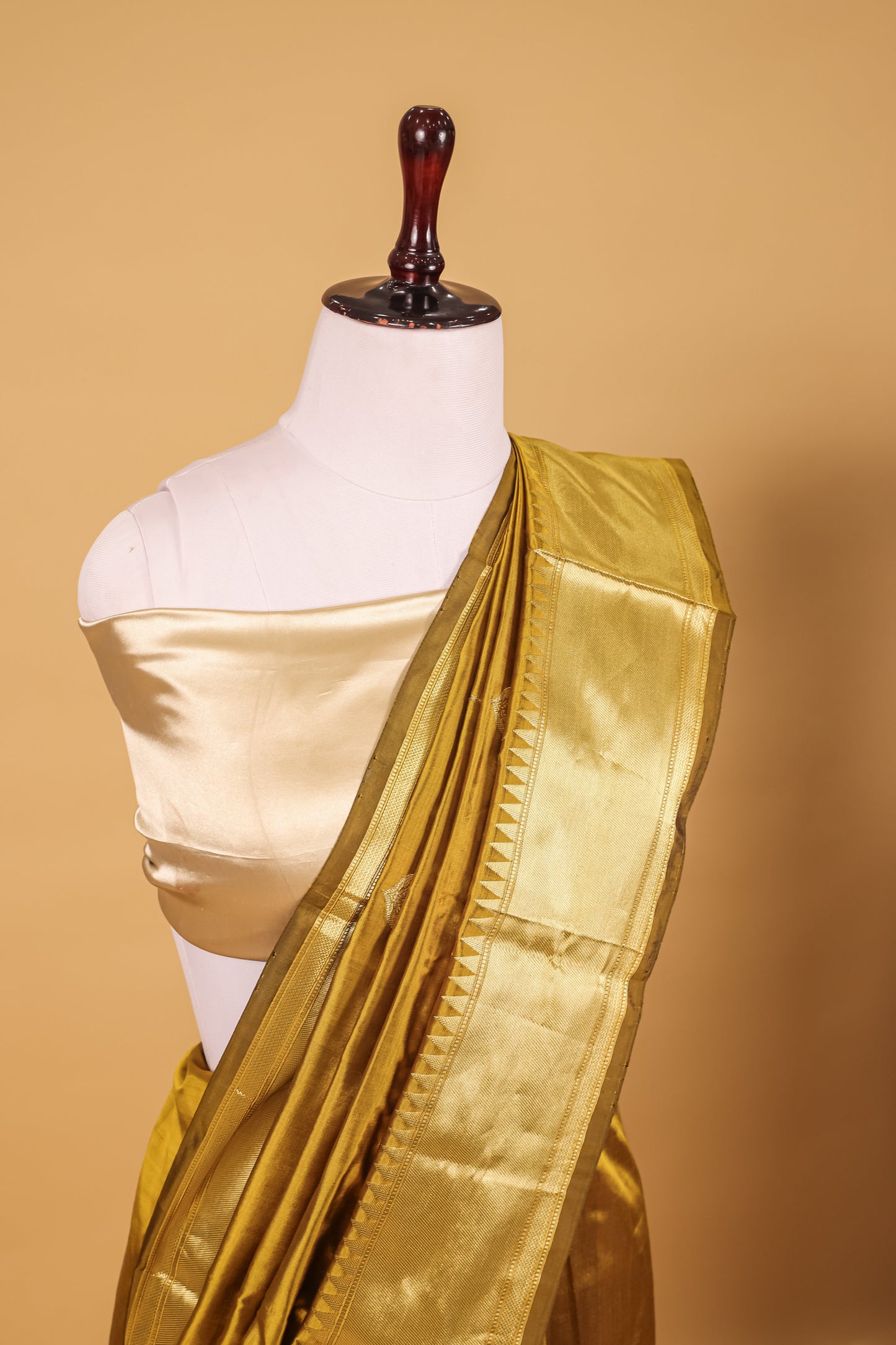 Gold Katan Pure Silk Kadhwa Saree - Panaya