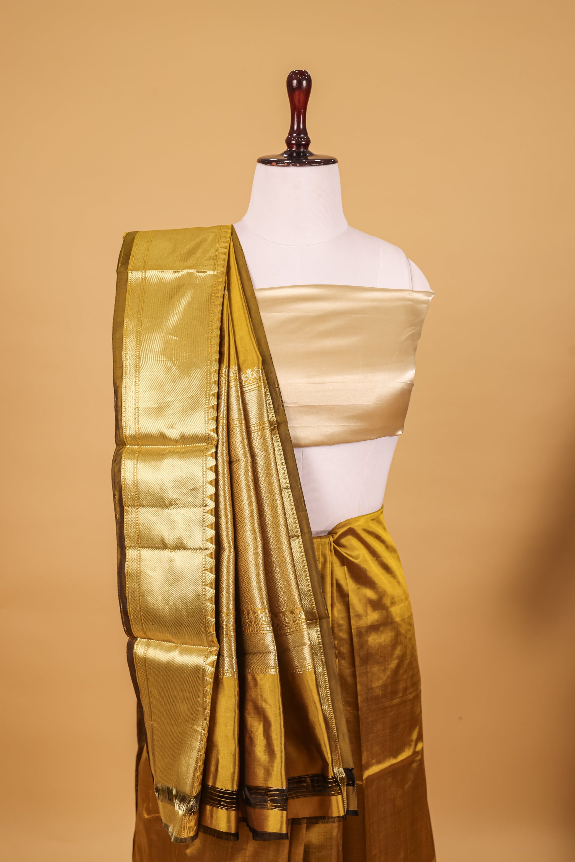 Gold Katan Pure Silk Kadhwa Saree - Panaya