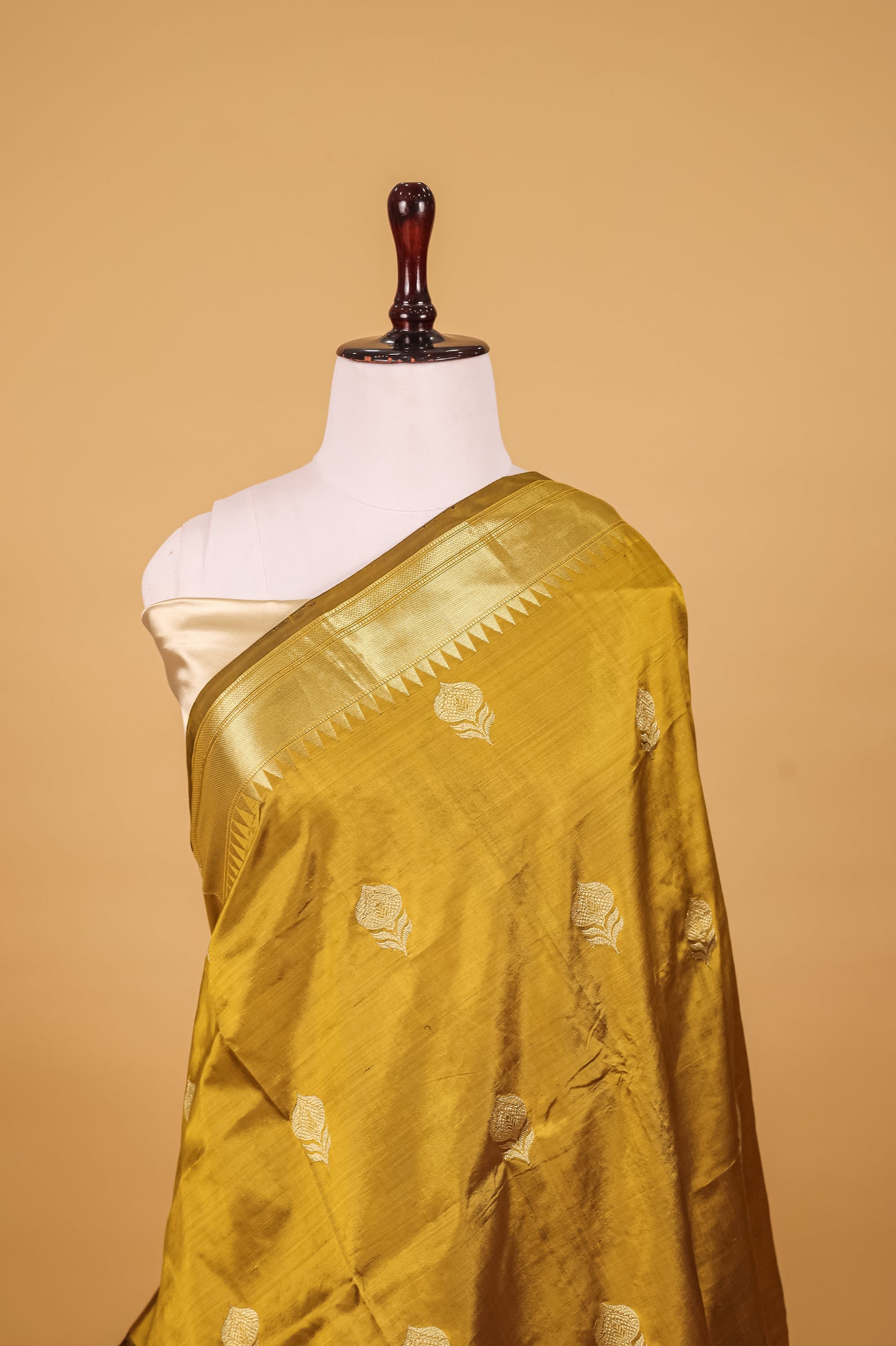 Gold Katan Pure Silk Kadhwa Saree - Panaya