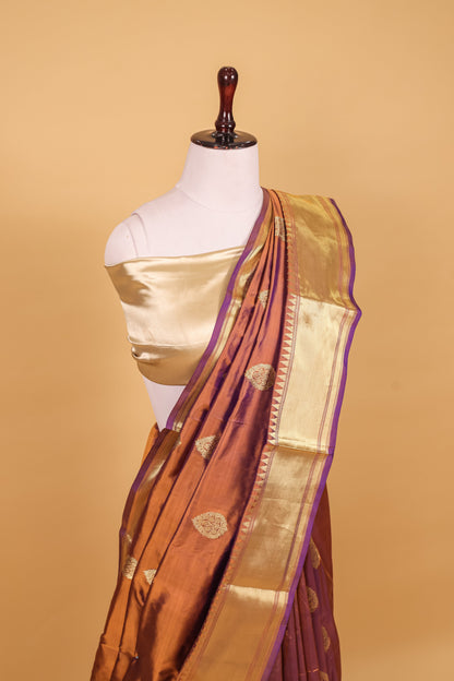 Purple Katan Pure Silk Kadhwa Saree - Panaya