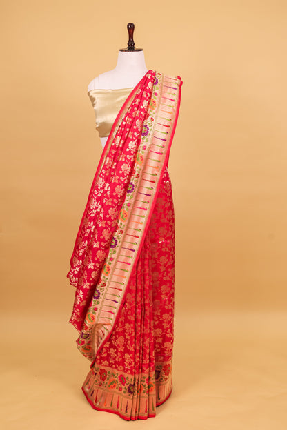 Rani Pink Katan Pure Silk Cutwork Saree - Panaya